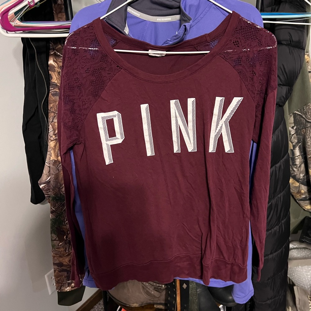 PINK Victoria's Secret Maroon Graphic long sleeve